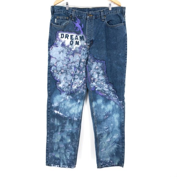 Carhartt Custom Paint Dye Dungaree Denim Jeans 40 - Picture 1 of 10